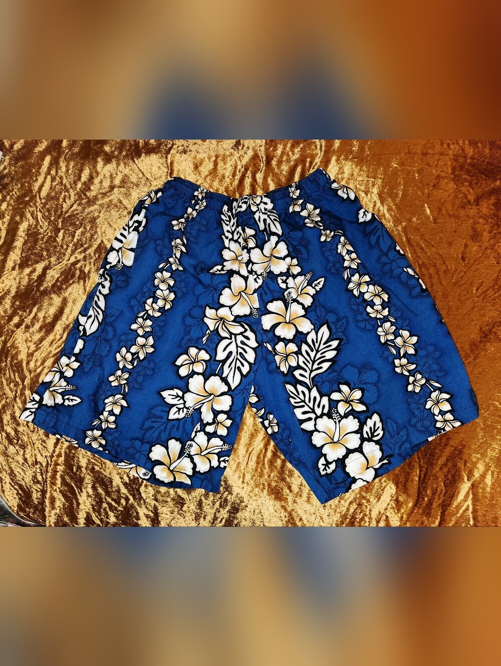 Royal Creations 1980s Vintage Blue Floral Hawaiian Swim Trunk Shorts